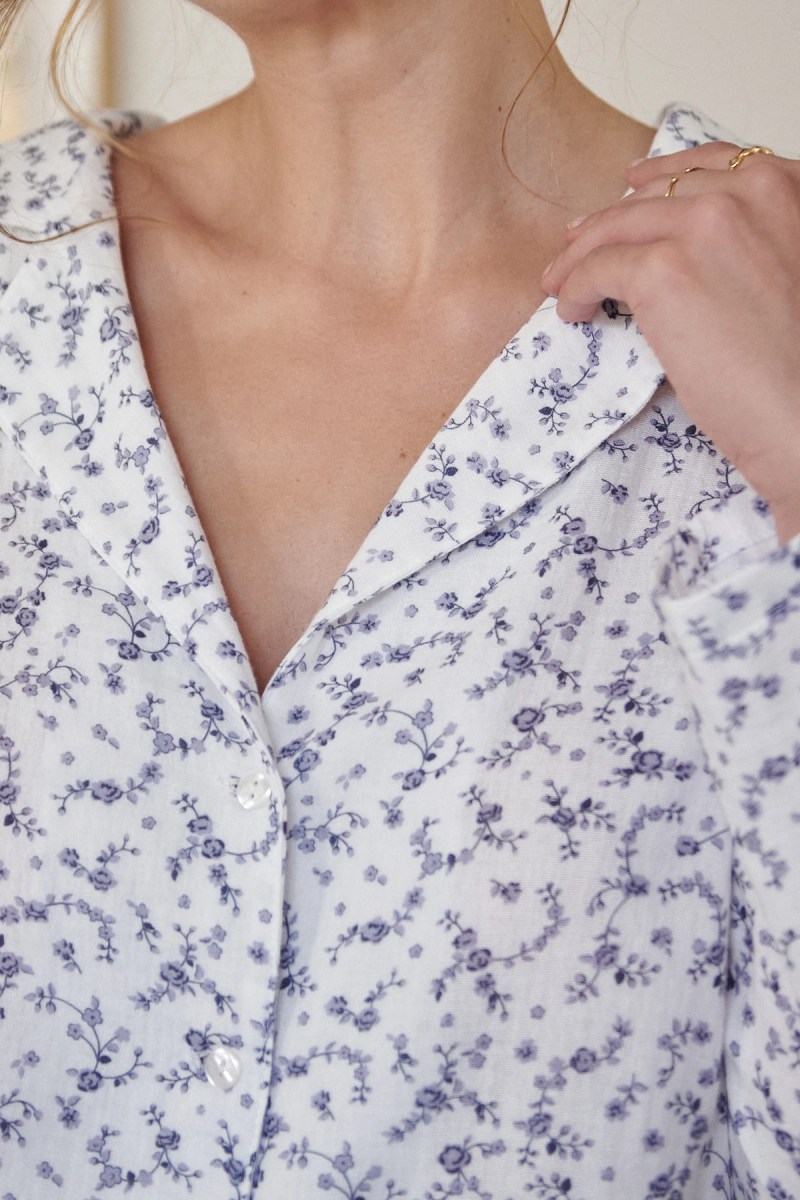 Chemise femme gaze de coton motifs fleurs
